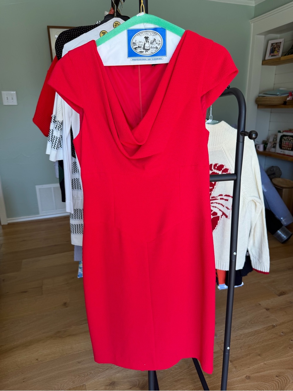 Black Halo Red Cowl Neck Sheath Mini Dress
